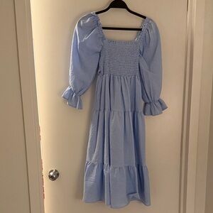 Blue Gingham Long Sleeve Dress